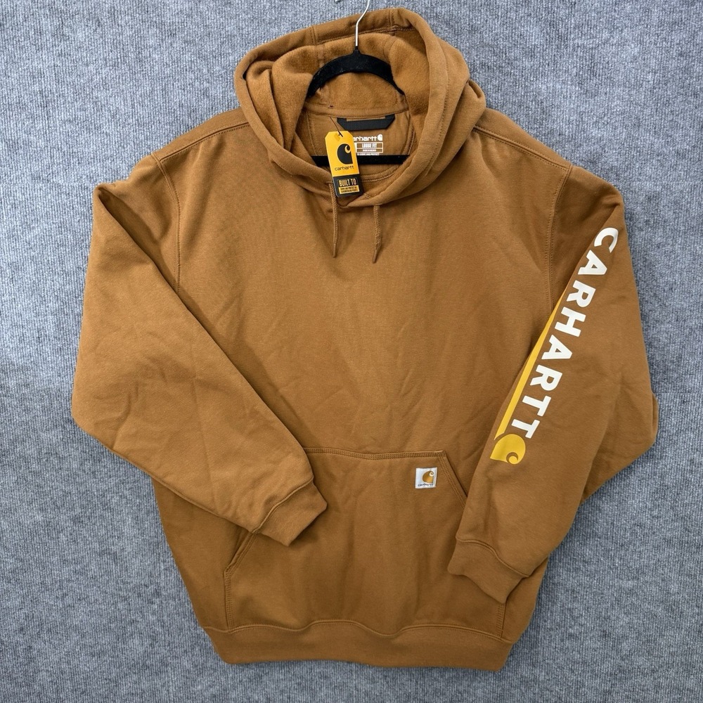 NWT Carhartt Mens 2XL Loose Fit Midweight Logo Sleeve Hoodie Brown/Rust